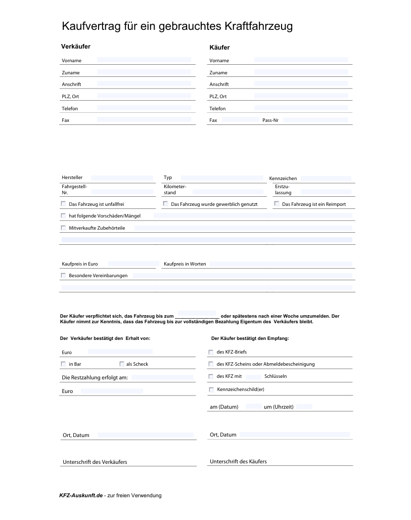 скачать Kaufvertrag Auto PDF